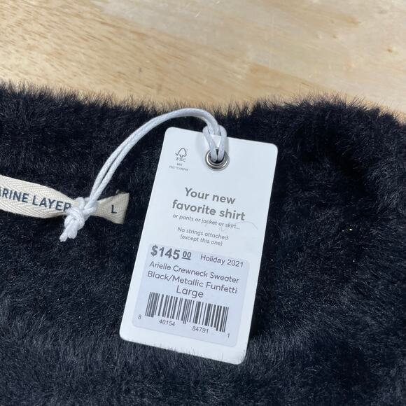 Marine Layer NWT Arielle Crewneck Sweater Black Metallic Funfetti Size L Fuzzy - Picture 9 of 11